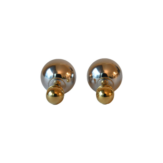 Dior Tribales Double Ball Stud Earrings Silver Gold-NOBLEMARS