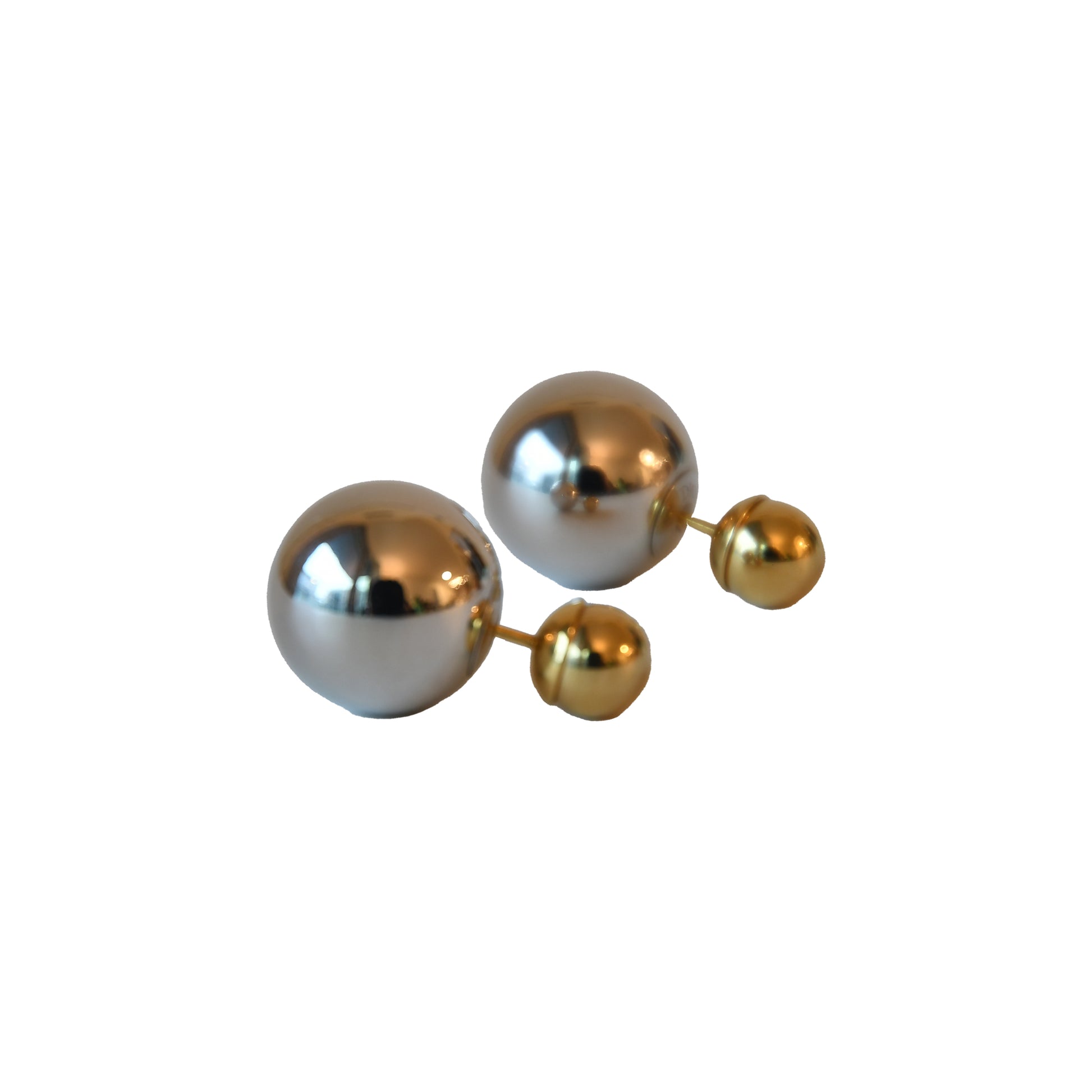 Dior Tribales Double Ball Stud Earrings Silver Gold-NOBLEMARS