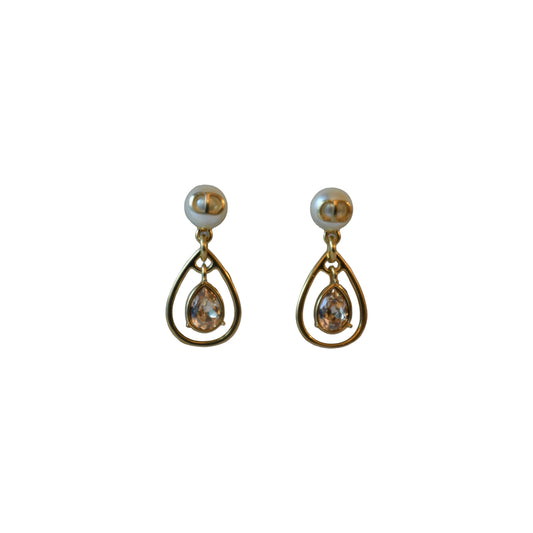 Dior Teardrop Pearl Dangle Earrings Gold-NOBLEMARS