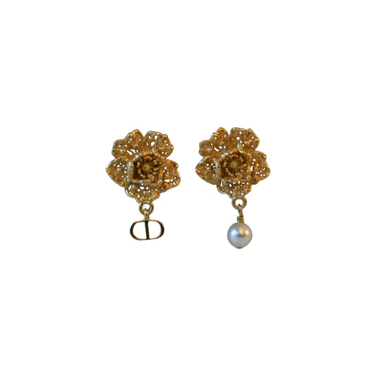 Dior Jardin De With Pearl And CD Logo Stud Earrings Gold-NOBLEMARS
