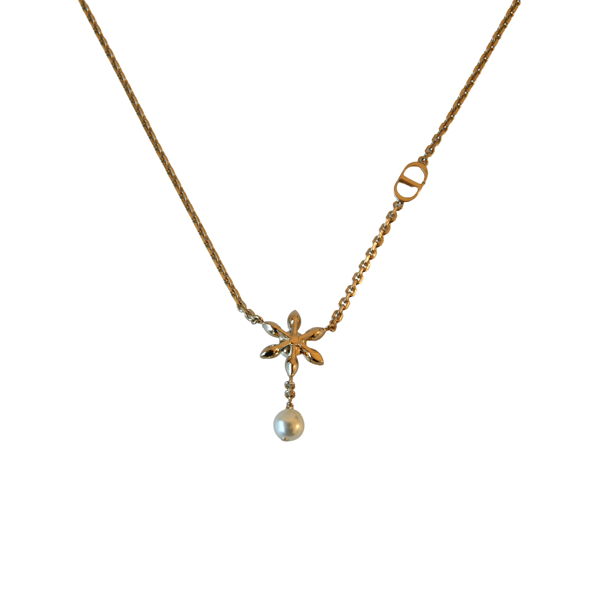 Dior Bloom in Dior Floral Pearl Drop Necklace Gold-NOBLEMARS