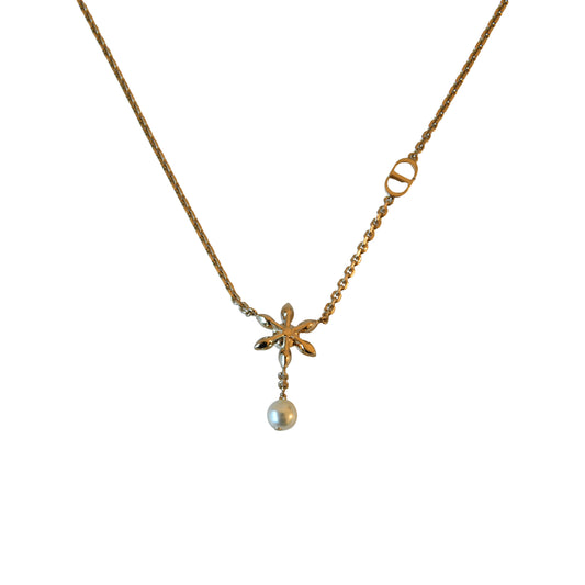 Dior Bloom in Dior Floral Pearl Drop Necklace Gold-NOBLEMARS