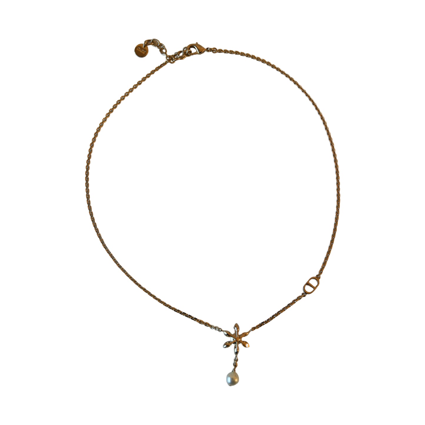 Dior Bloom in Dior Floral Pearl Drop Necklace Gold-NOBLEMARS