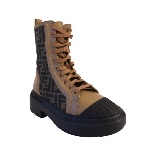 Fendi Domino FF Canvas Biker Boots Brown-NOBLEMARS