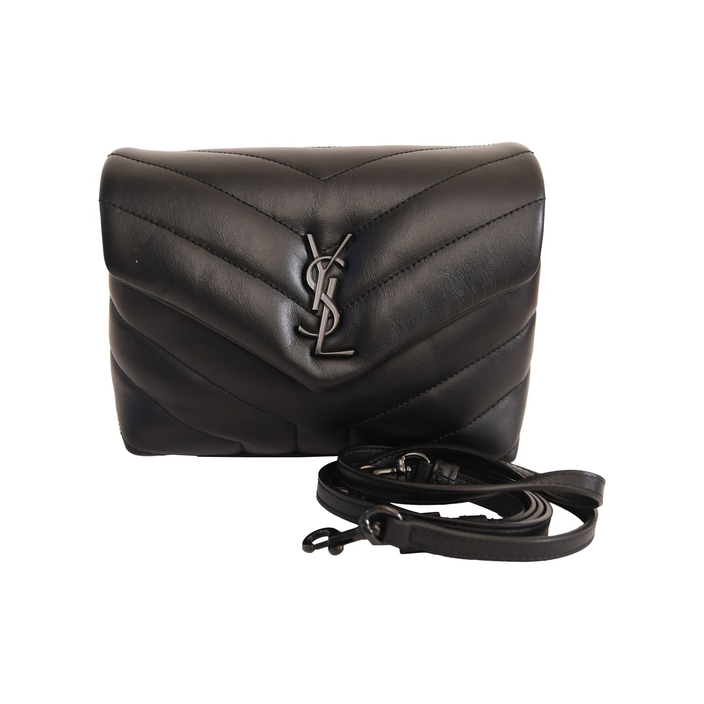 Saint Laurent Loulou Quilted Calfskin Crossbody Bag Black-NOBLEMARS