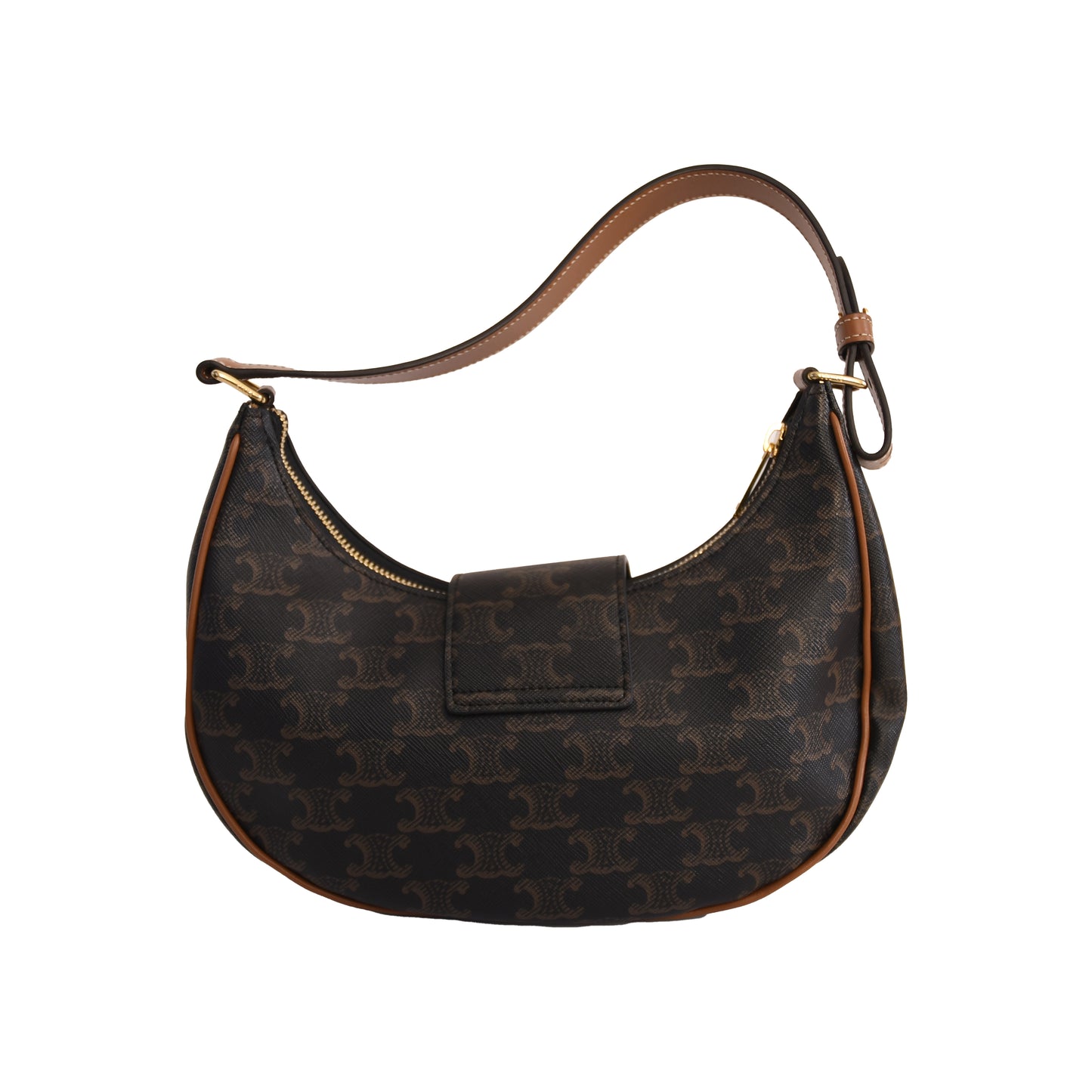 Celine Medium Ava Triomphe Canvas Calfskin Shoulder Bag Tan-NOBLEMARS