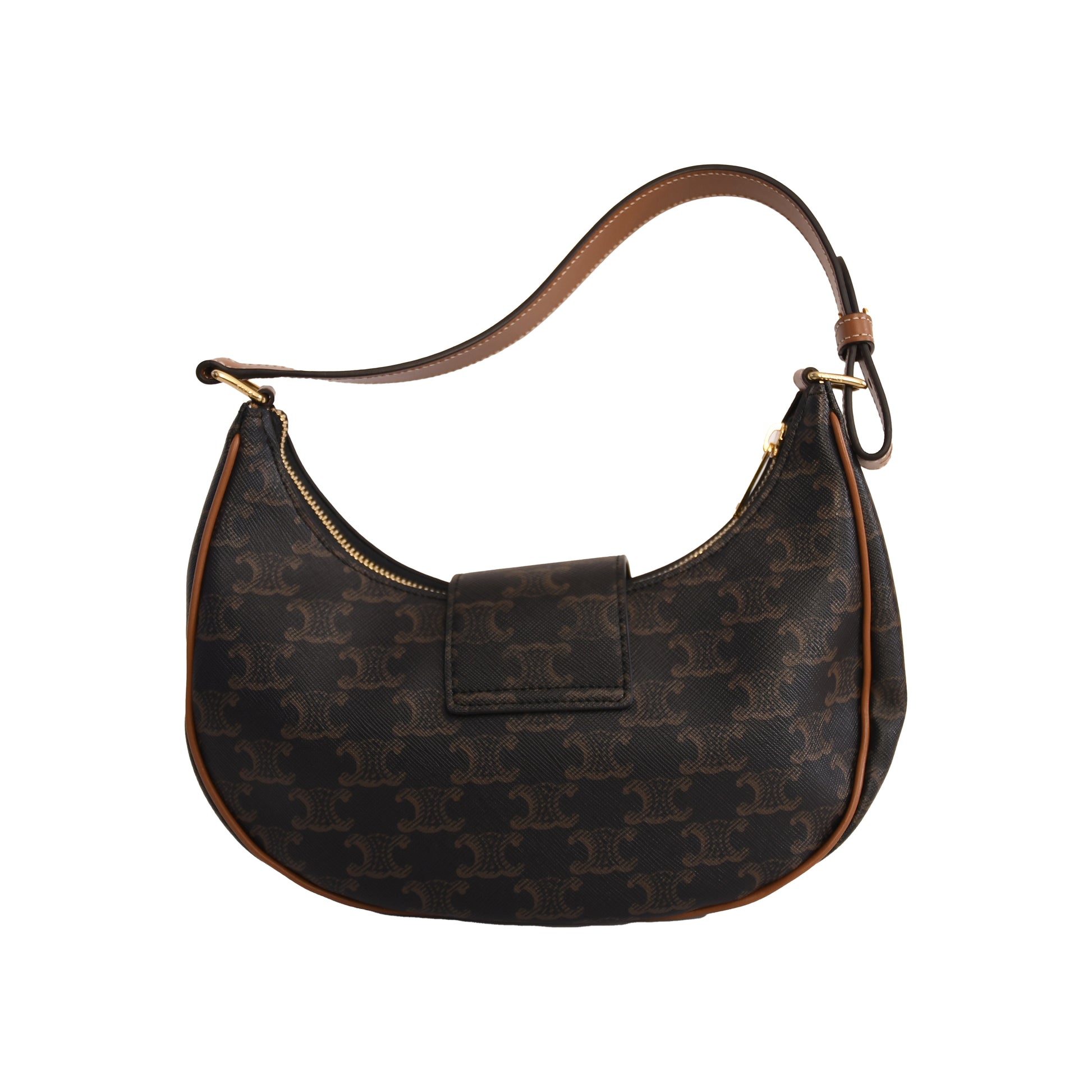 Celine Medium Ava Triomphe Canvas Calfskin Shoulder Bag Tan-NOBLEMARS