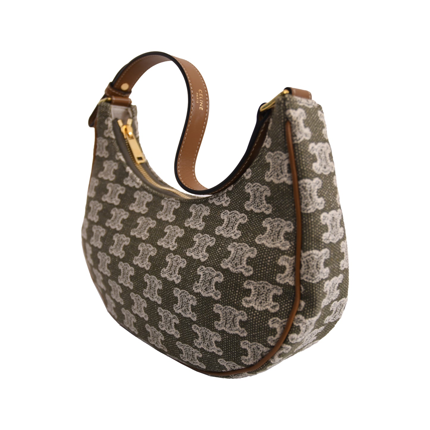 Celine Triomphe Ava Canvas Calfskin Ava Shoulder Bag Green-NOBLEMARS