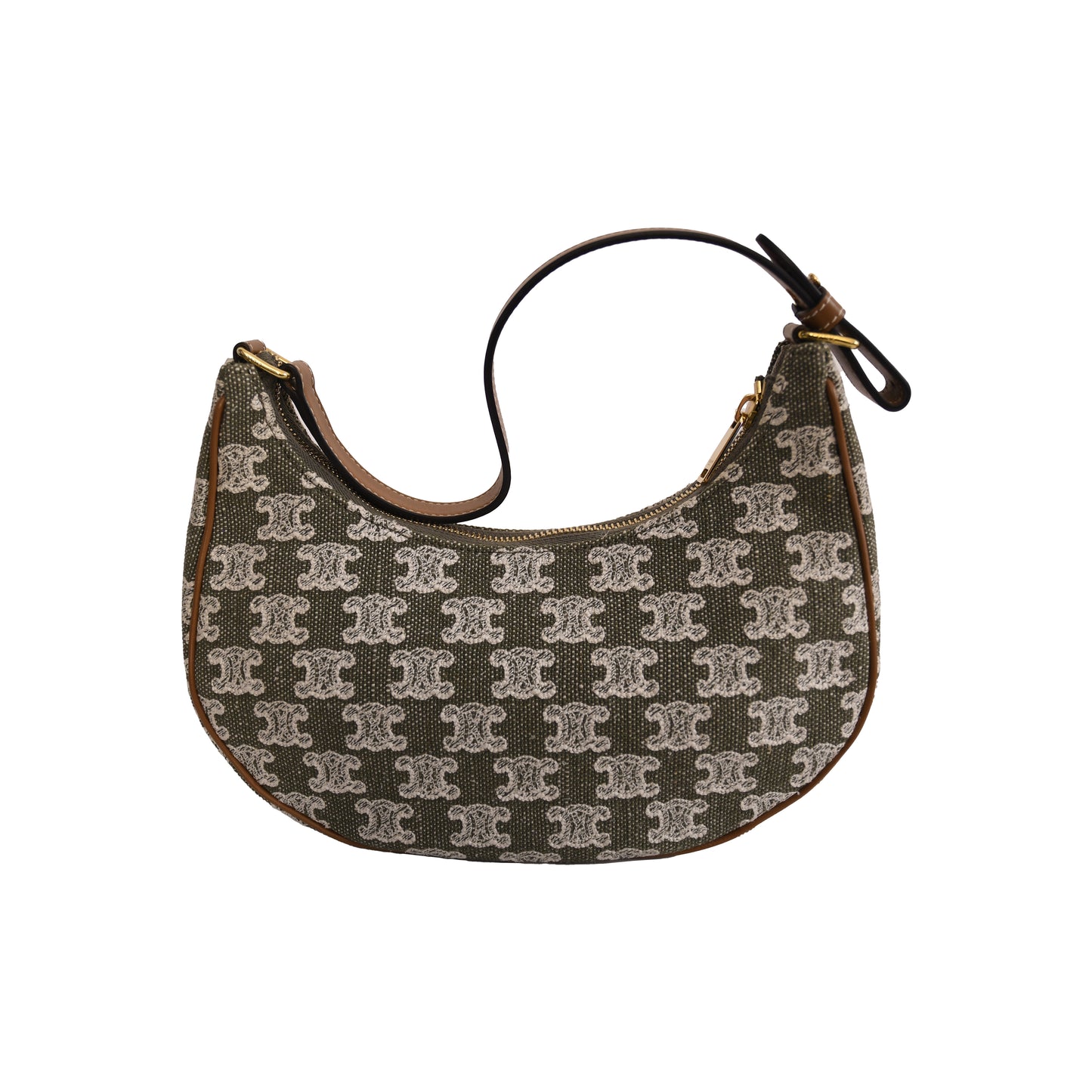 Celine Triomphe Ava Canvas Calfskin Ava Shoulder Bag Green-NOBLEMARS