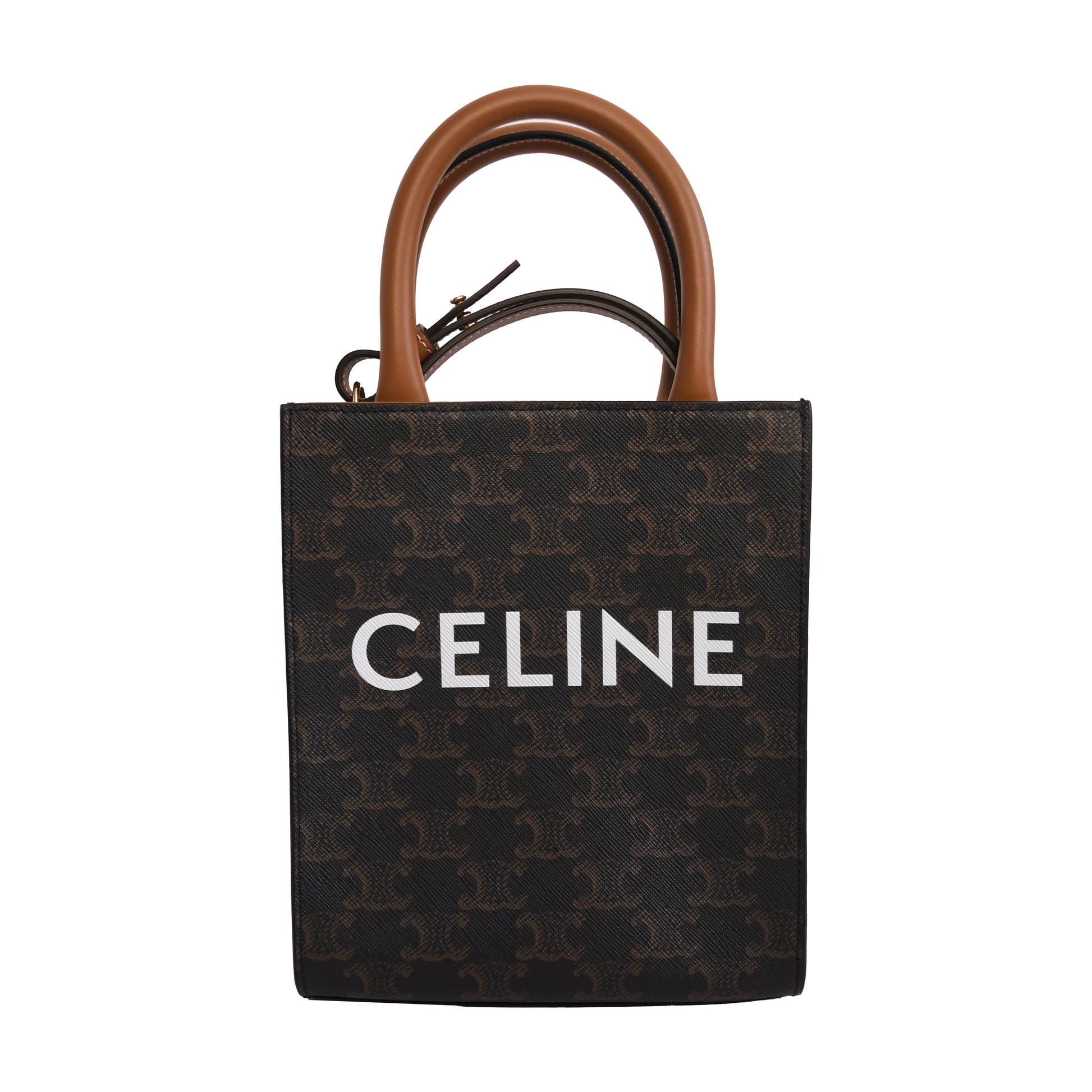 Celine Triomphe canvas Mini Vertical Cabas Brown-NOBLEMARS