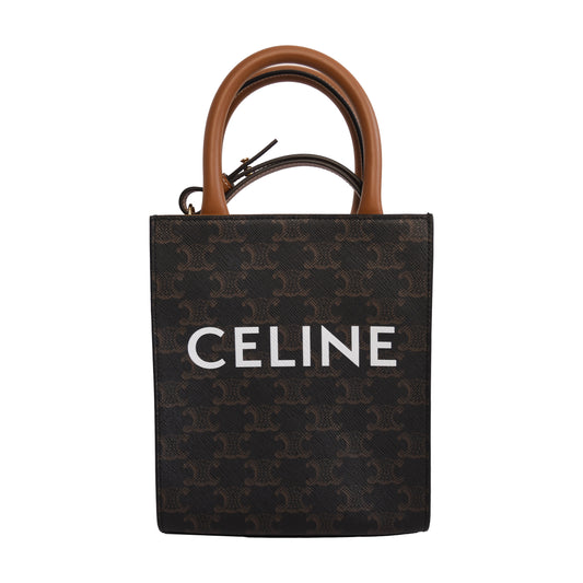 Celine Triomphe canvas Mini Vertical Cabas Brown-NOBLEMARS