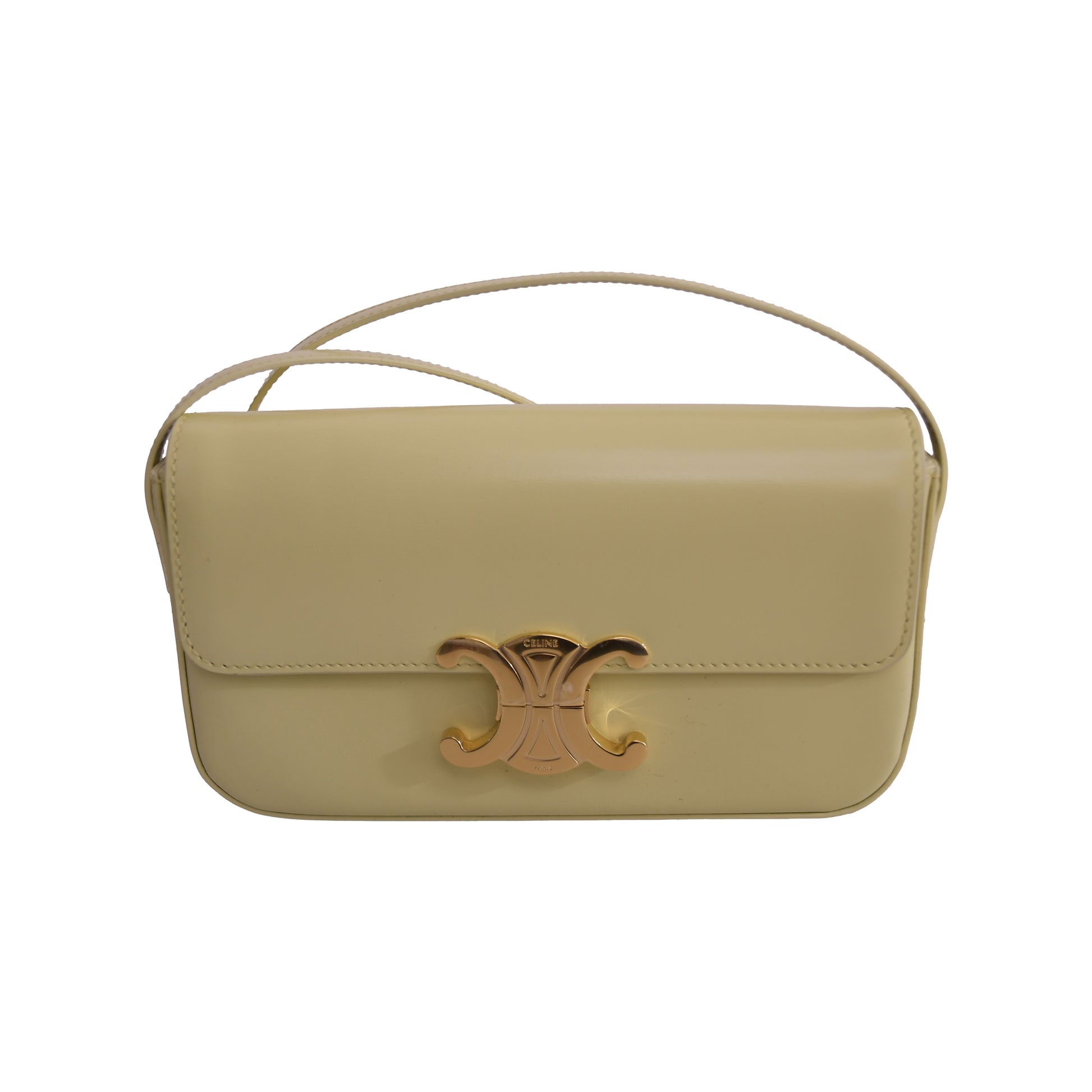 Celine Shiny Calfskin Triomphe Shoulder Bag Papyrus-NOBLEMARS