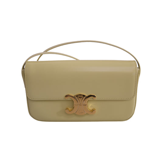 Celine Shiny Calfskin Triomphe Shoulder Bag Papyrus-NOBLEMARS