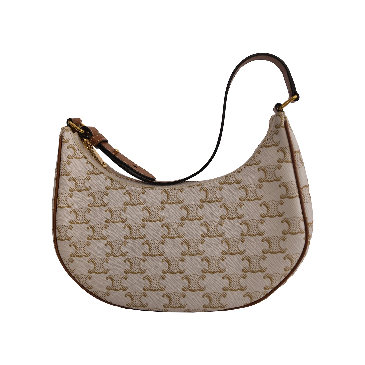 Celine Triomphe Ava Canvas Calfskin Ava Shoulder Bag White-NOBLEMARS