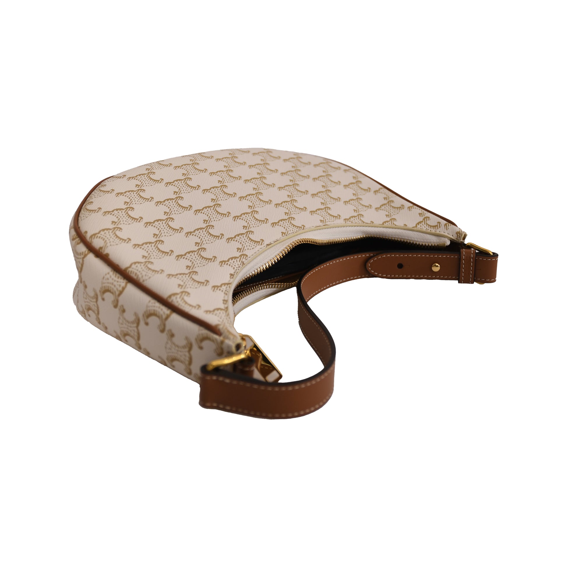 Celine Triomphe Ava Canvas Calfskin Ava Shoulder Bag White-NOBLEMARS