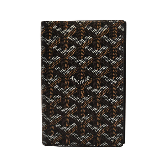 Goyard Goyardine Printed Card Passport Wallet Brown Black-NOBLEMARS