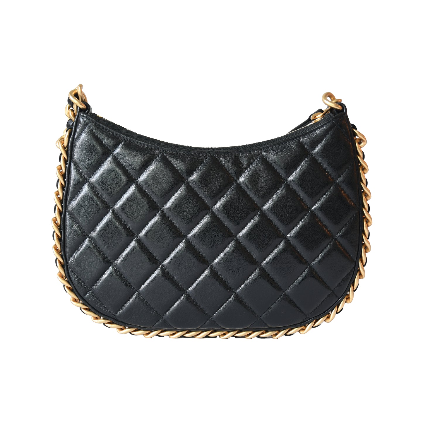 Chanel Quilted Lambskin Round Hobo Shoulder Bag Gold Hardware Black-NOBLEMARS