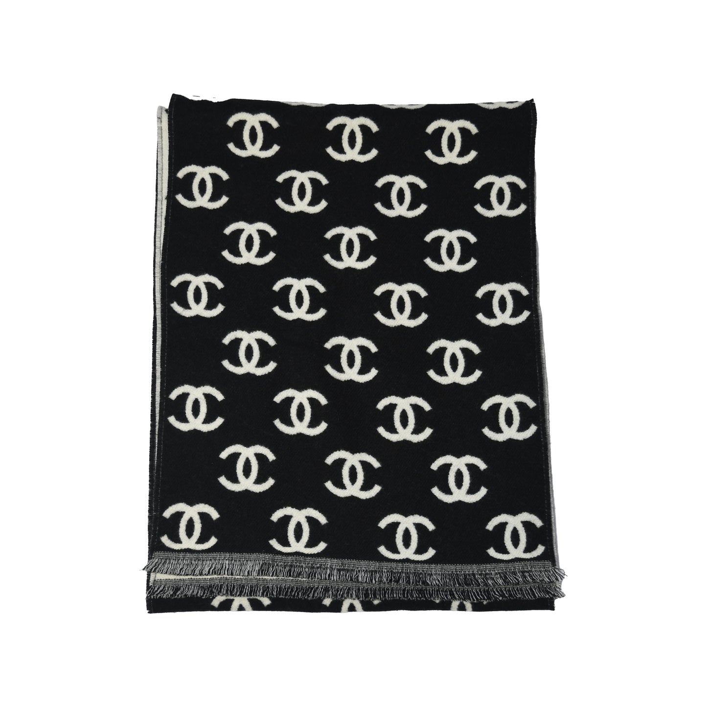 Chanel Interlocking CC logo scarf Black White