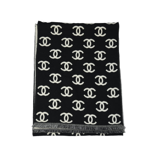 Chanel Interlocking CC logo scarf Black White