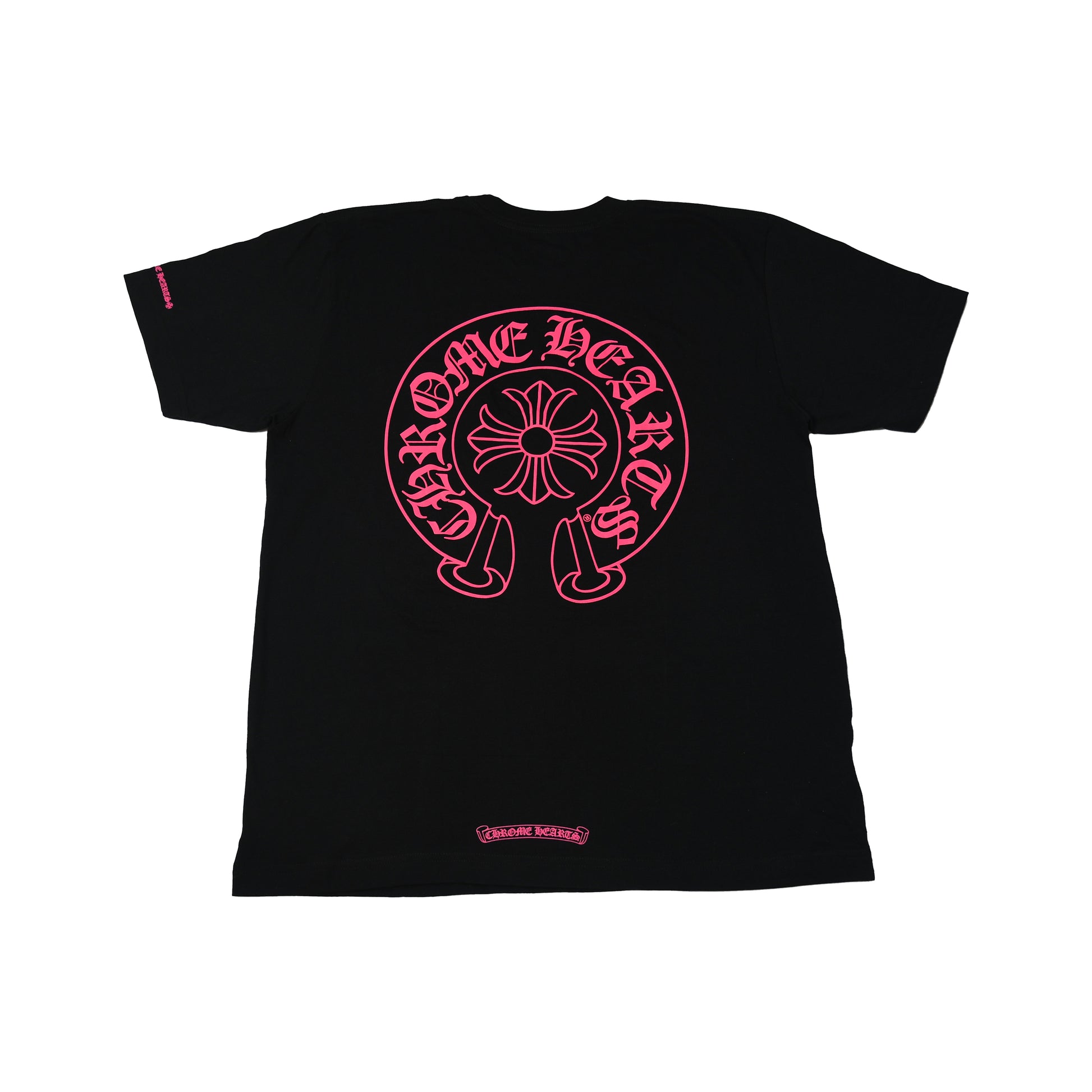 Chrome Hearts Pink Horseshoe Print T-Shirts Black-NOBLEMARS