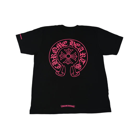 Chrome Hearts Pink Horseshoe Print T-Shirts Black