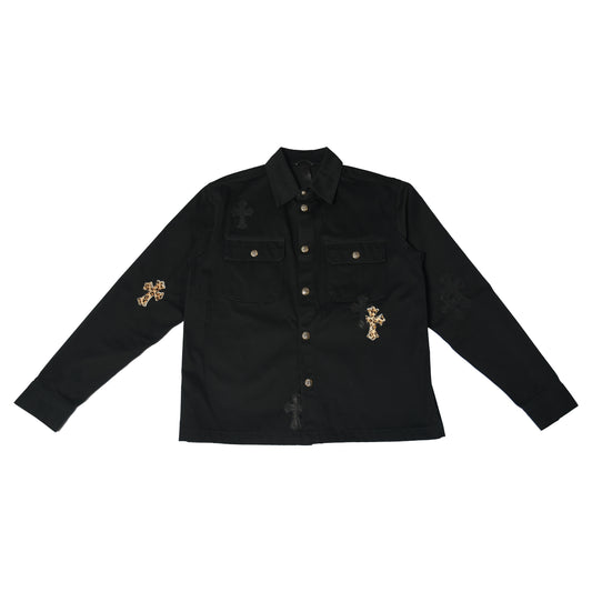 Chrome Hearts Cross Patch Work Dog Shirts Black