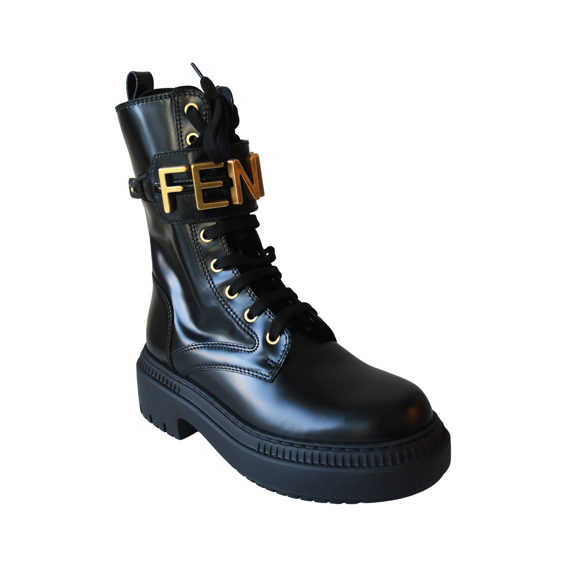 Fendi Fendigraphy Logo-Cuff Biker Boots Black-NOBLEMARS