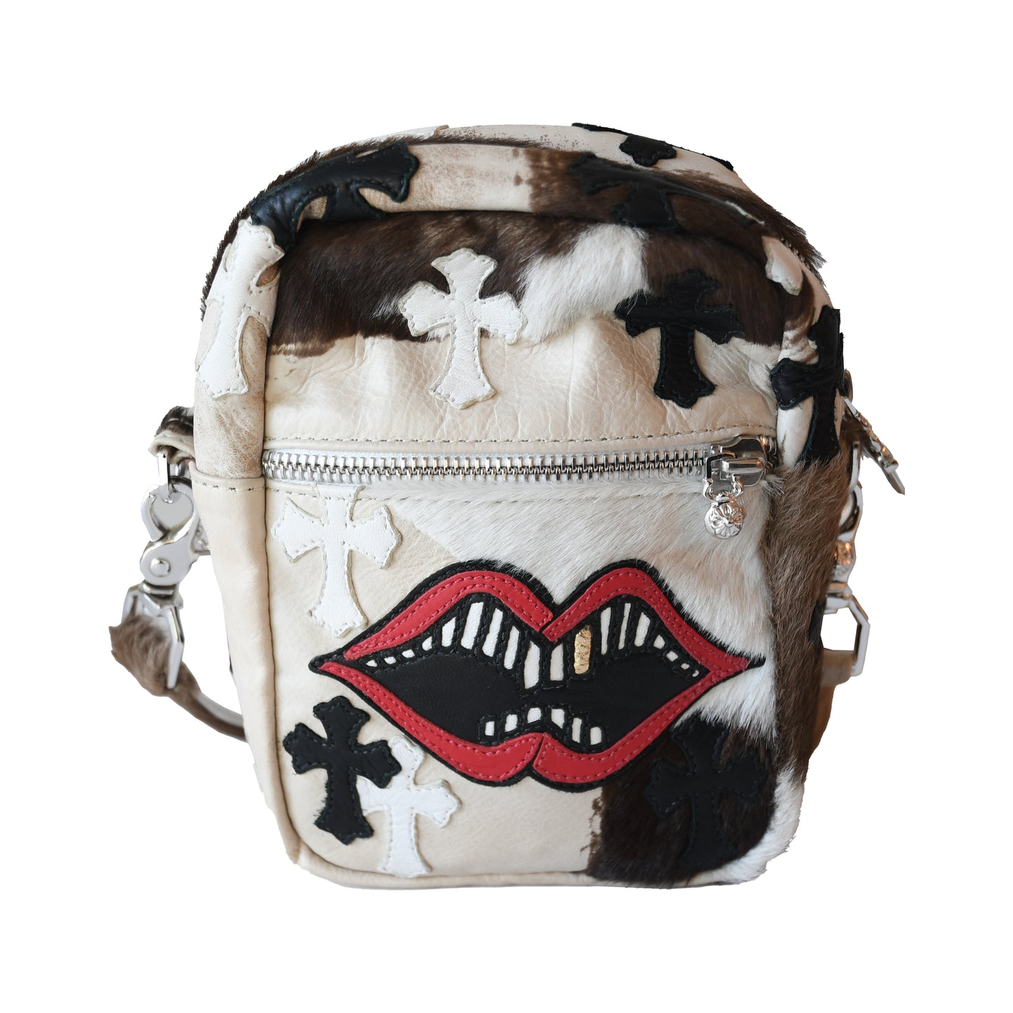 Chrome Hearts Matty Boy Cross Patch Chomper Cowhide Taka Bag White-NOBLEMARS