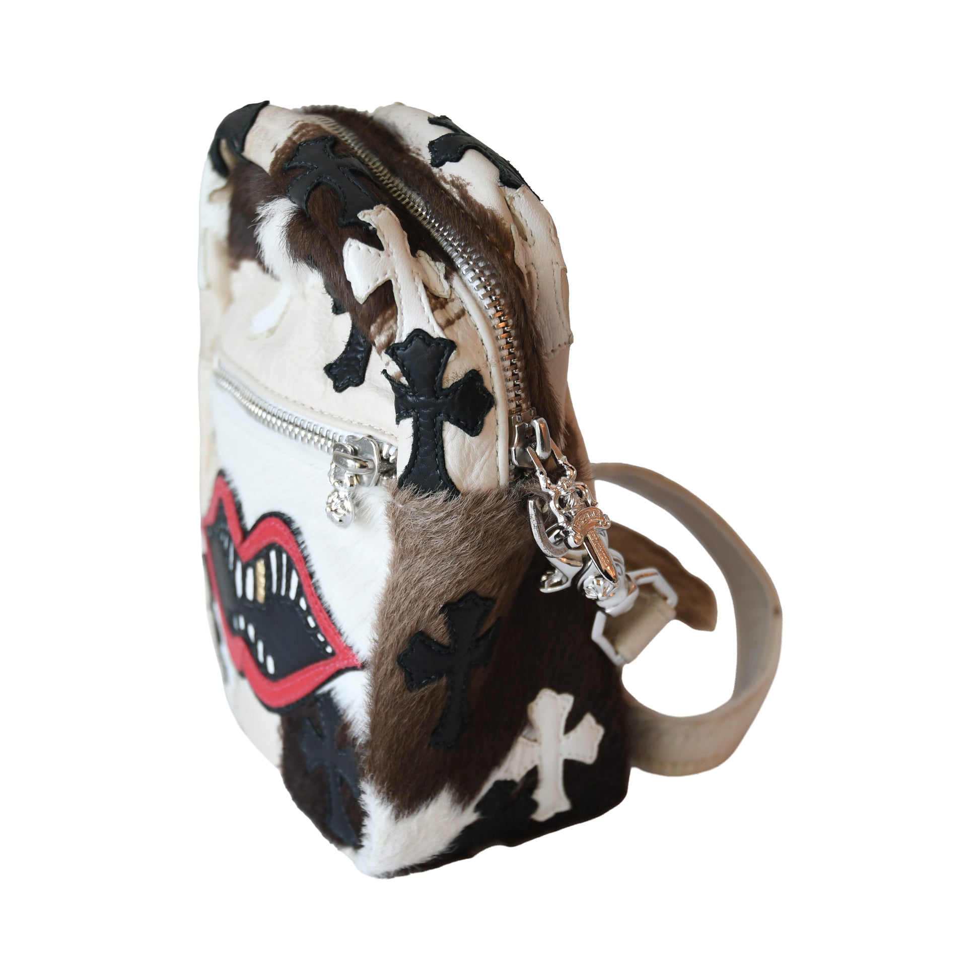 Chrome Hearts Matty Boy Cross Patch Chomper Cowhide Taka Bag White-NOBLEMARS