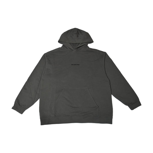 Balenciaga Embroidered Front Back Logo Hoodie Grey