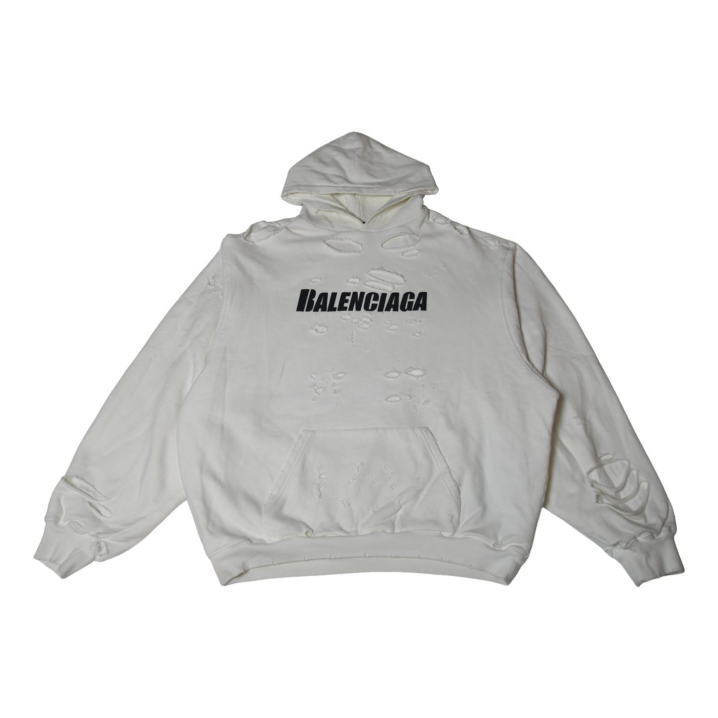 Balenciaga Caps Destroyed Oversize Fit Hoodie White-NOBLEMARS
