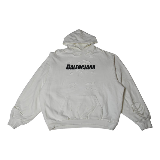 Balenciaga Caps Destroyed Oversize Fit Hoodie White