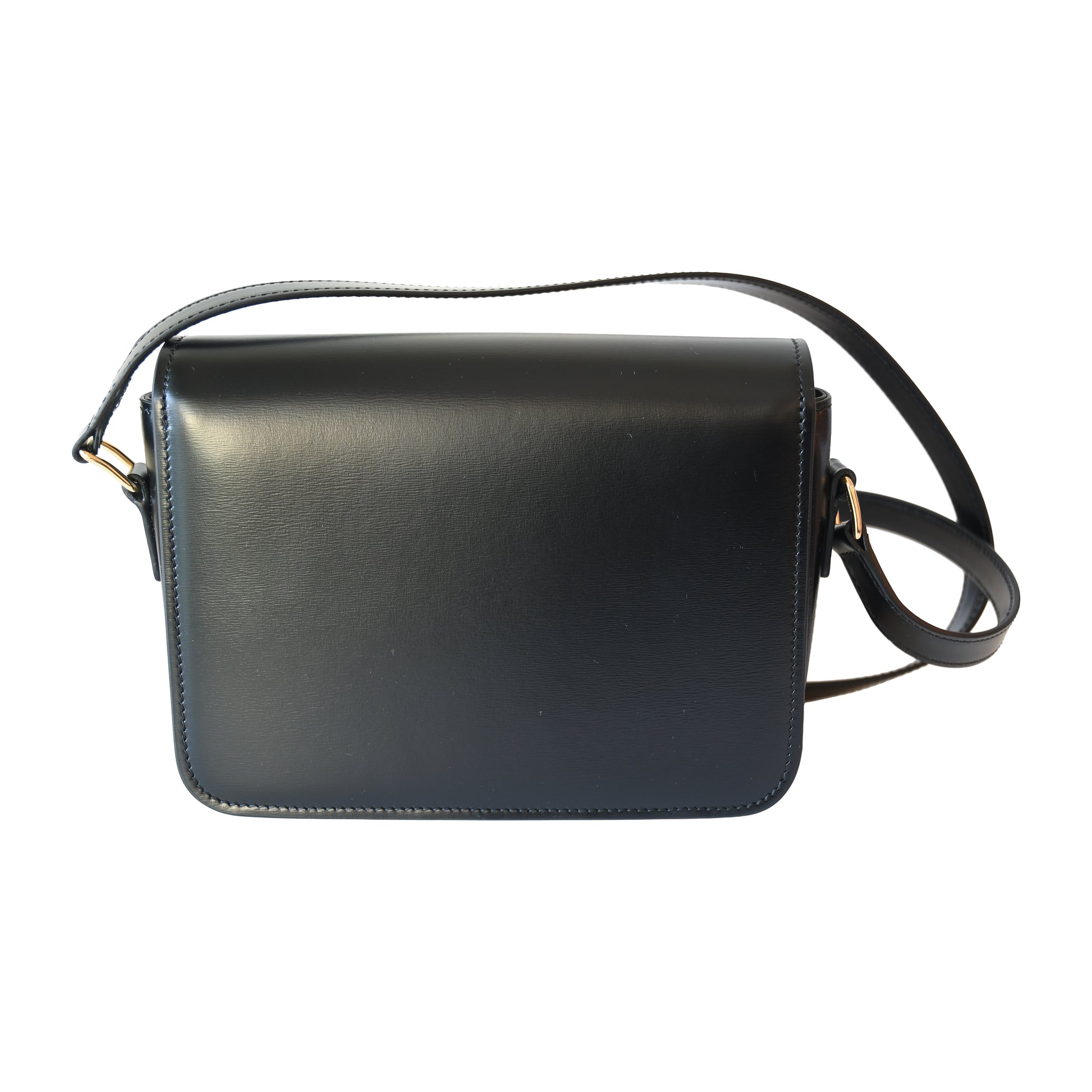 Celine Shiny Calfskin Teen Triomphe Shoulder Bag Black-NOBLEMARS