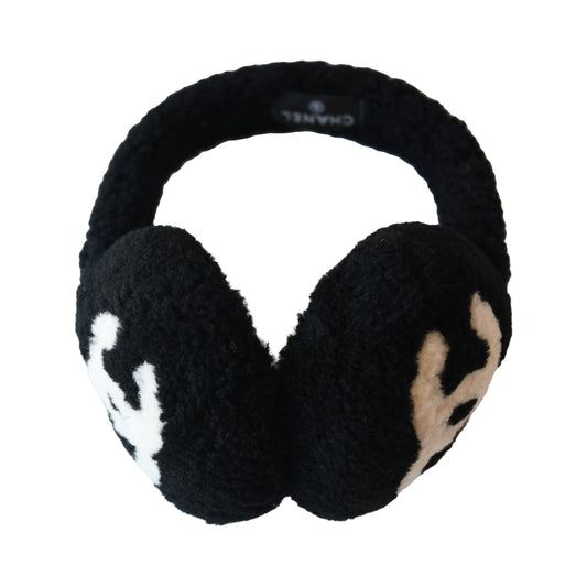 Chanel Shearling CC Earmuffs Black White