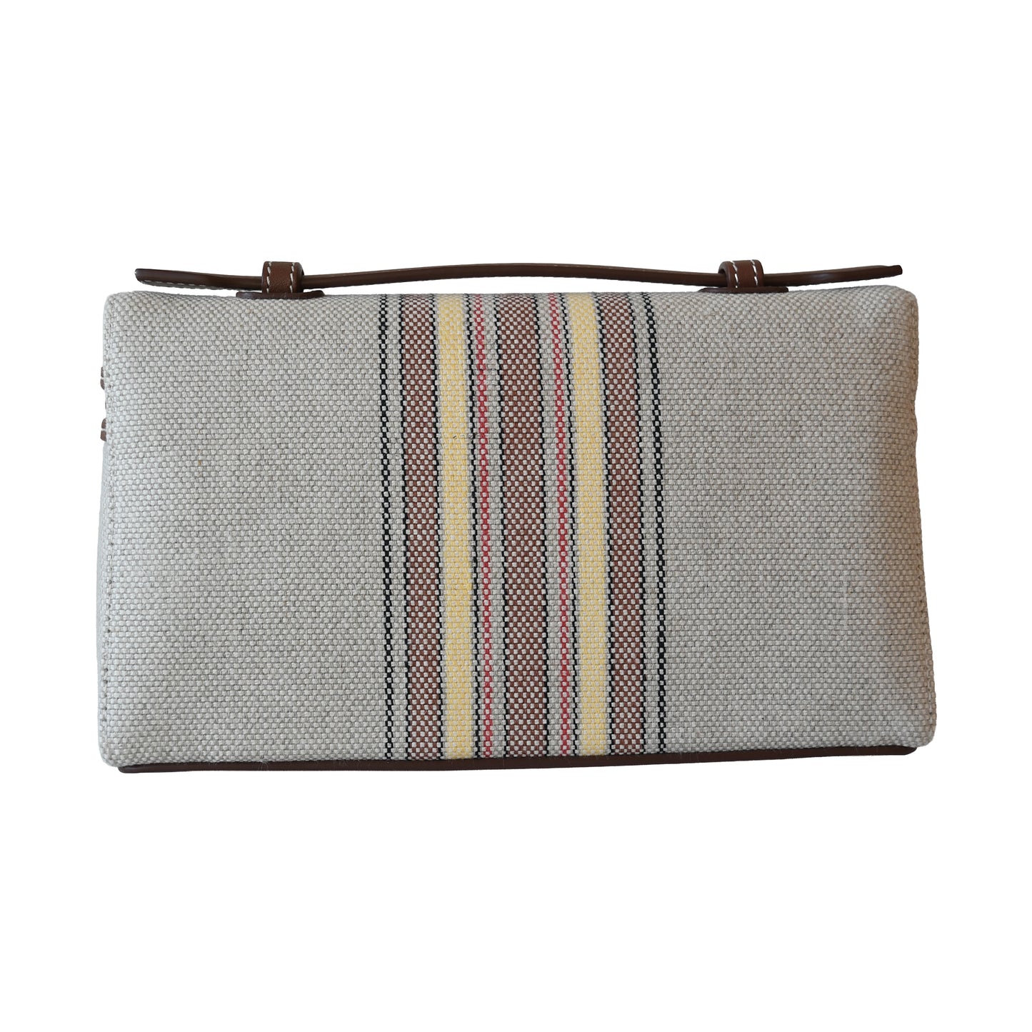 Loro Piana Extra Pocket L19 Pouch Canvas Stripes Gold Hardware Caramel Sugar