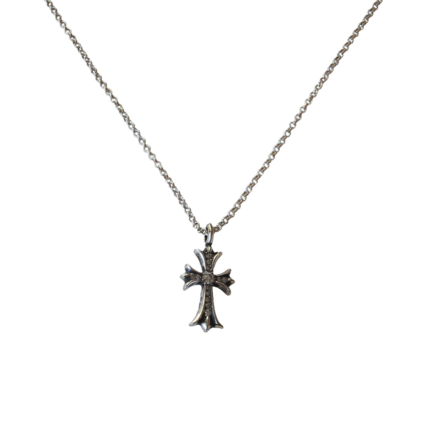 Chrome Hearts Diamond Cross Pendant With Roll Chain Necklace-NOBLEMARS