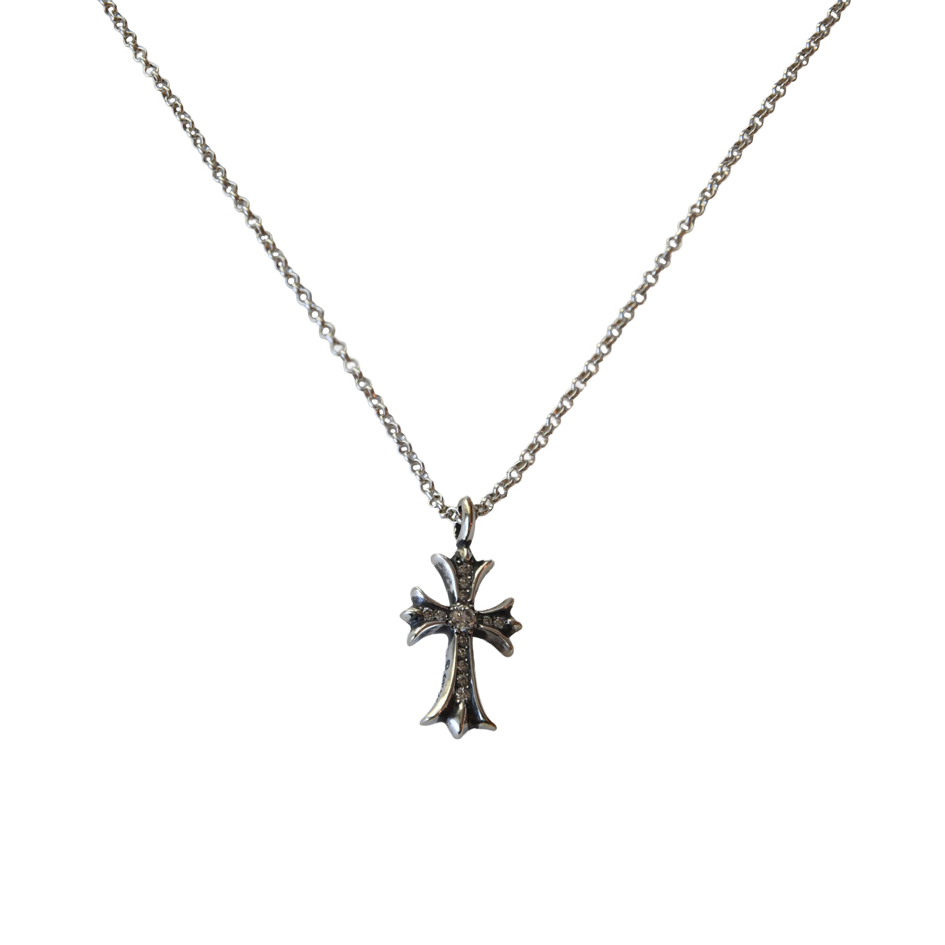 Chrome Hearts Diamond Cross Pendant With Roll Chain Necklace-NOBLEMARS