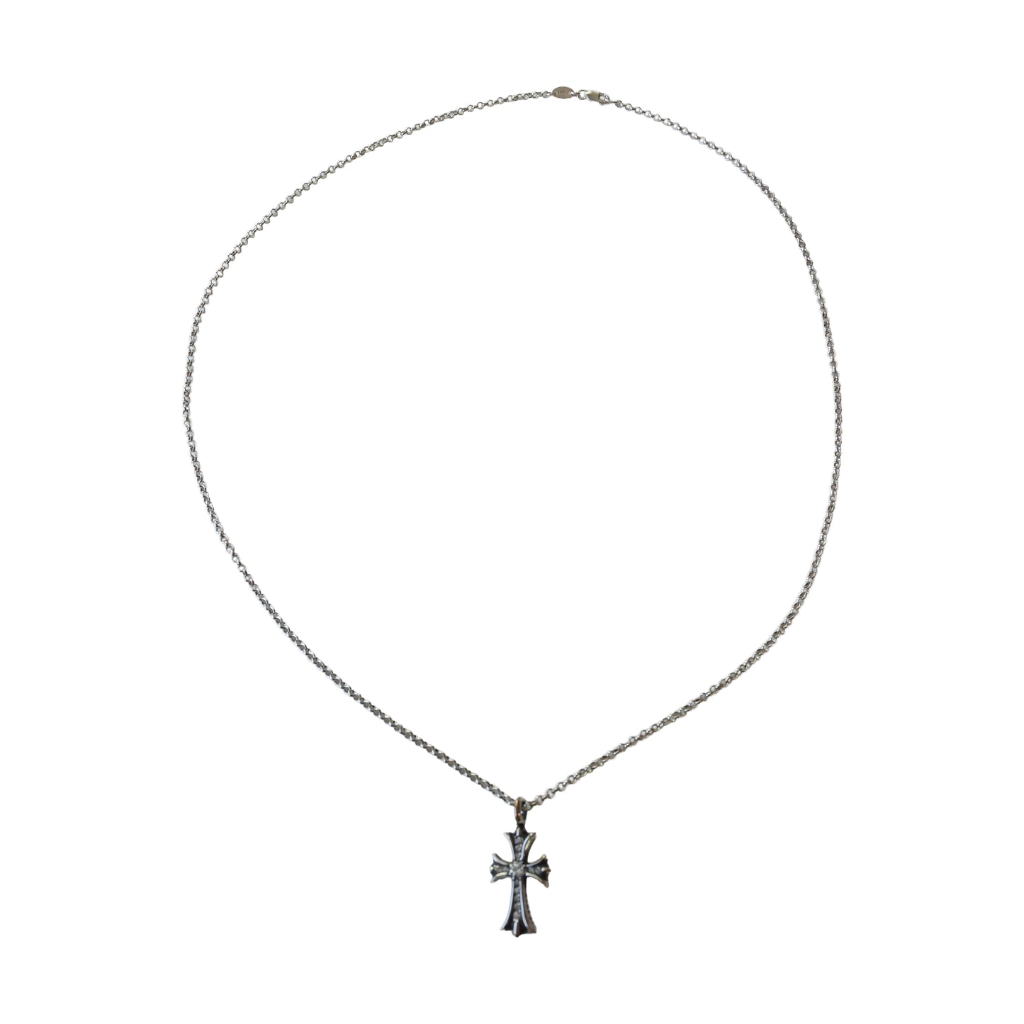 Chrome Hearts Diamond Cross Pendant With Roll Chain Necklace-NOBLEMARS
