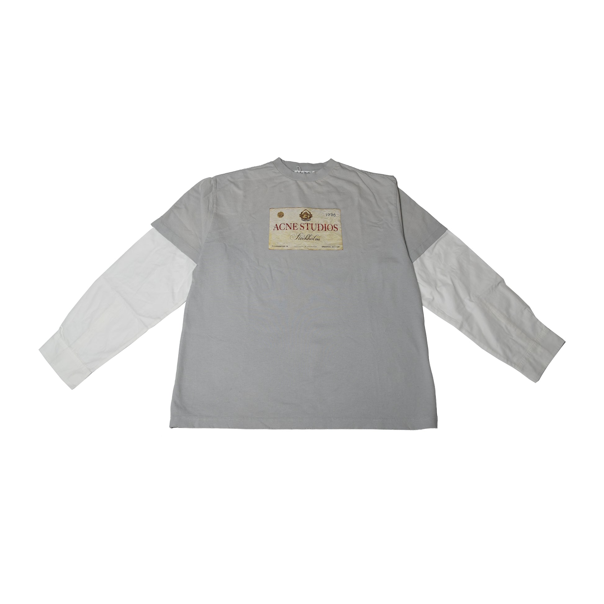Acne Studios Layered Vintage Label Print L/S T-Shirts Light Grey-NOBLEMARS