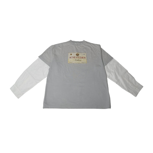 Acne Studios Layered Vintage Label Print L/S T-Shirts Light Grey