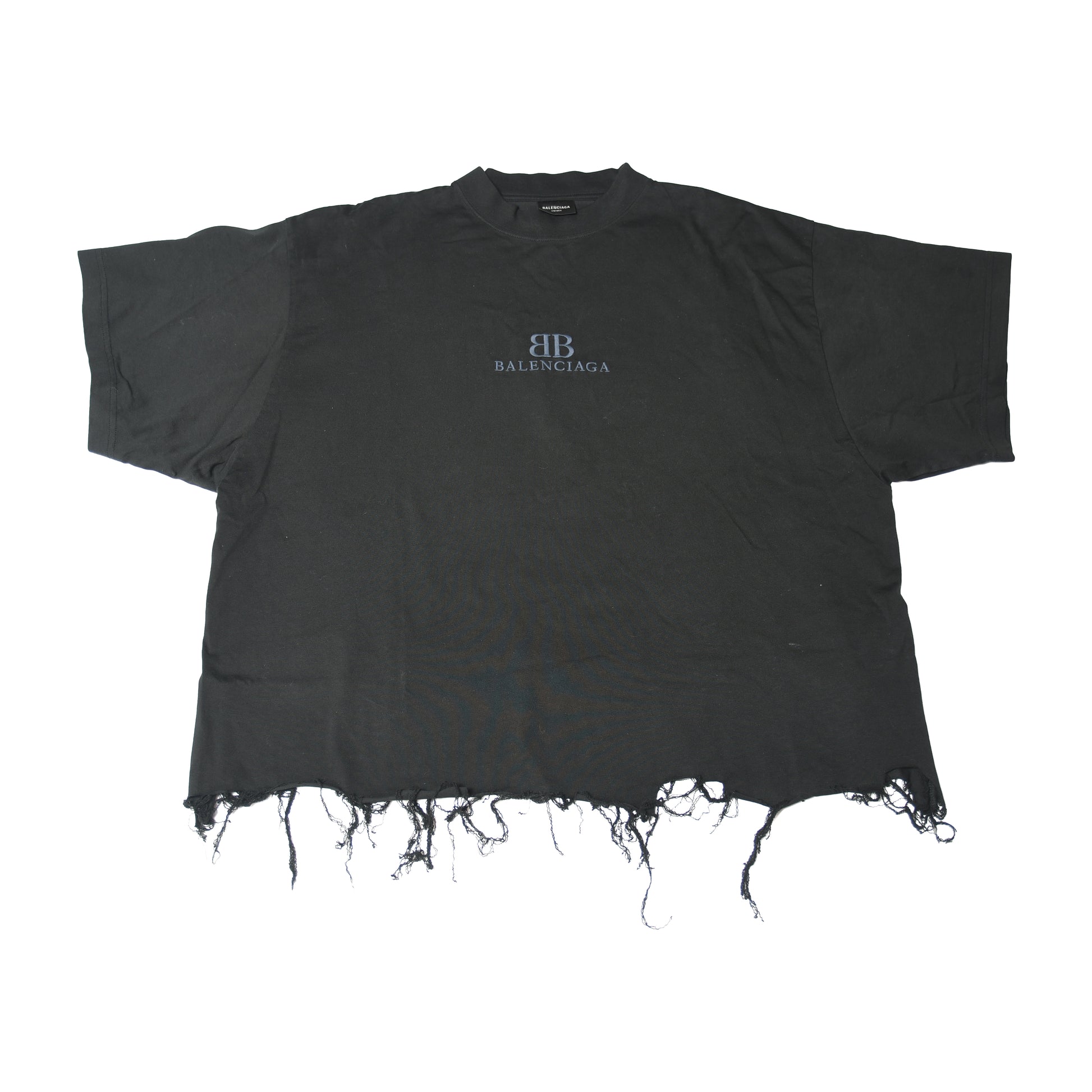 Balenciaga BB Cropped Oversized Raw-Hem T-Shirts Black-NOBLEMARS