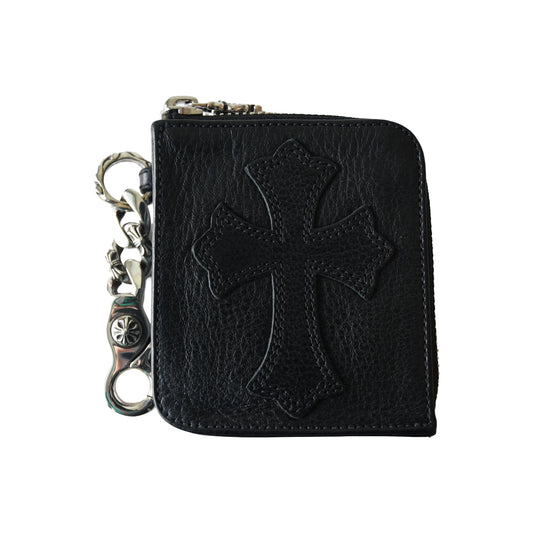 Chrome Hearts Tiny Zip Leather Coin Pouch Wallet Black