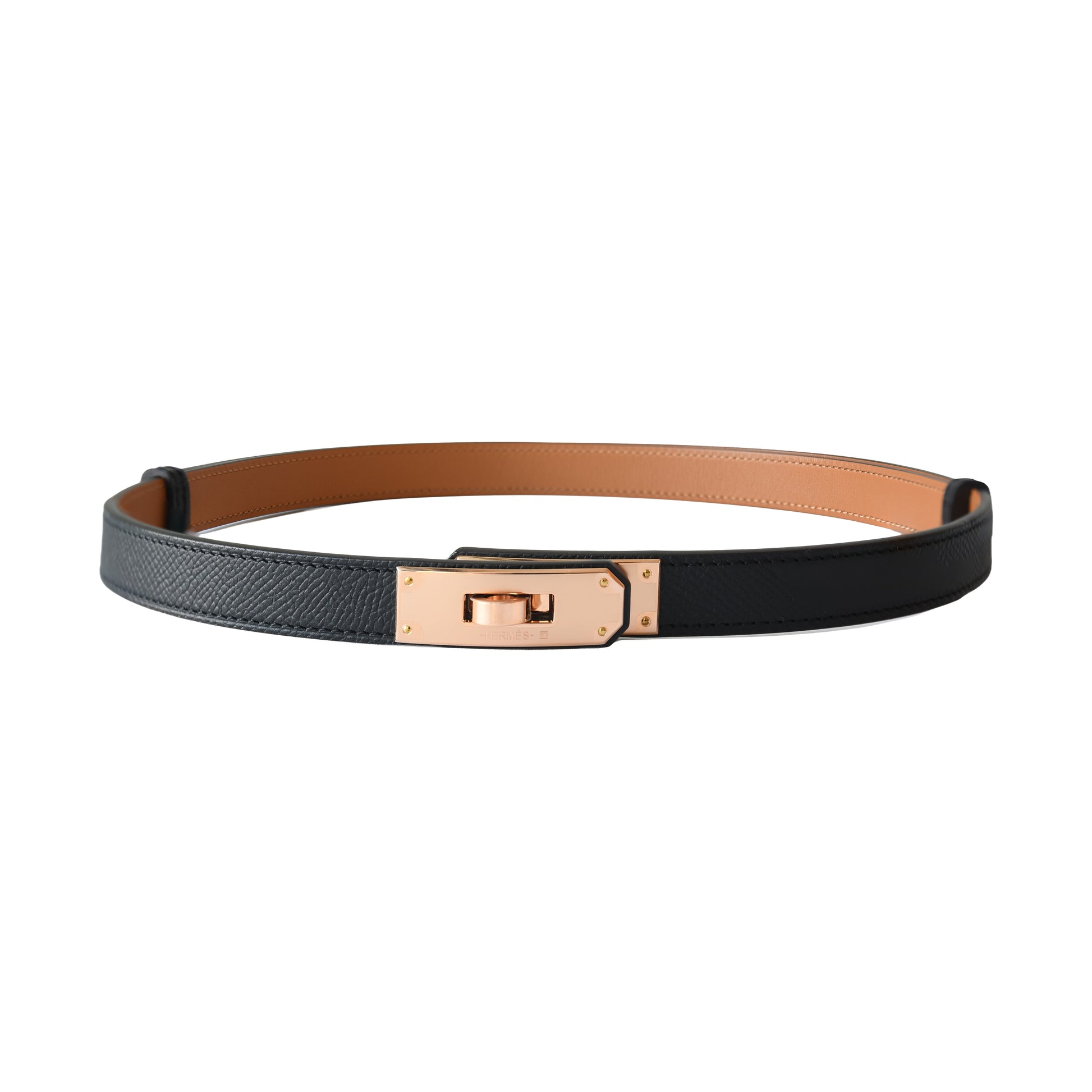 Hermes Kelly 18 Belt Epsom Calfskin Adjustable Belt Rose Gold Hardware Noir-NOBLEMARS