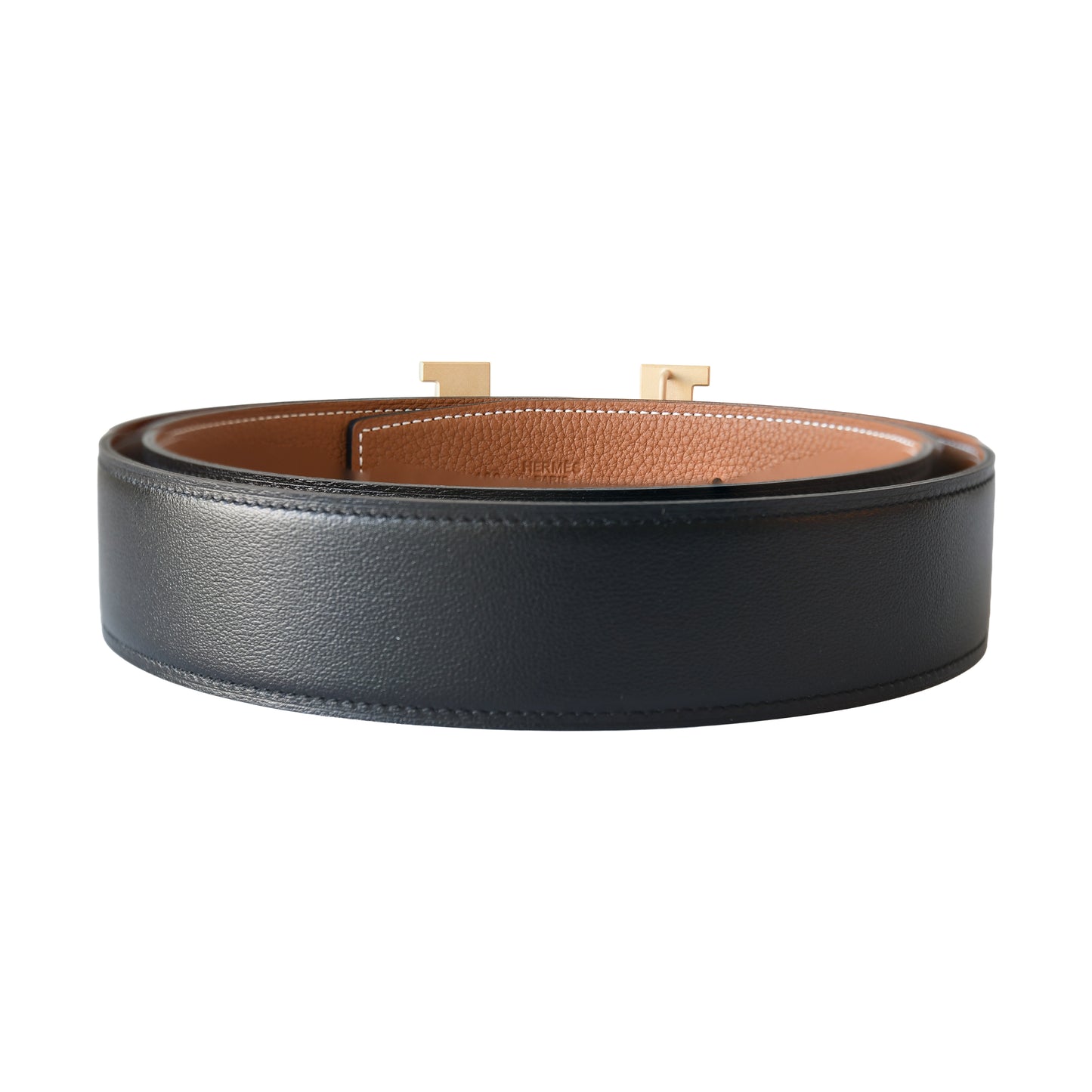 Hermes 38mm Gold H-Shaped buckle Reversible Leather Belt Gold Hardware Black-NOBLEMARS