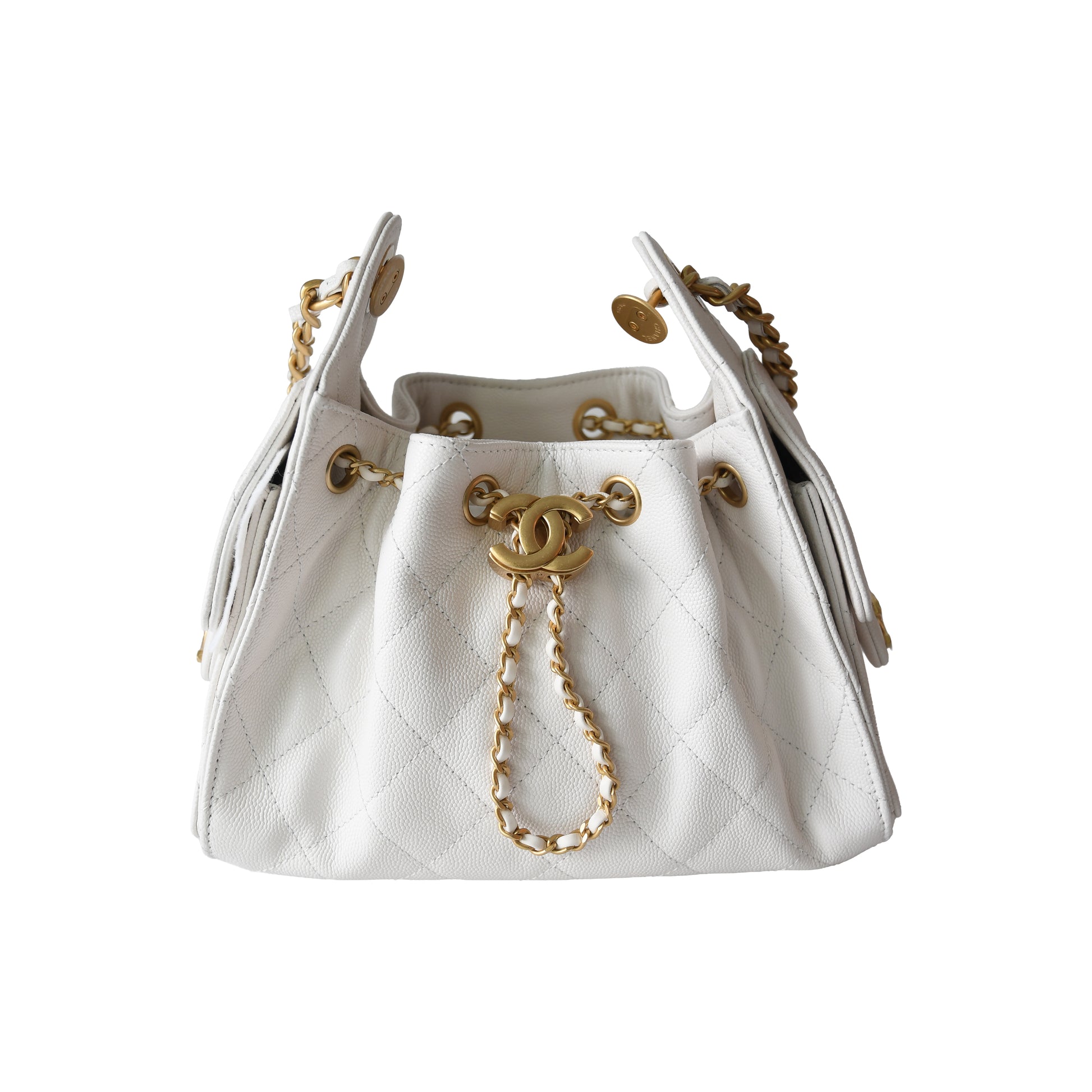 Chanel Caviar Quilted Mini 25 Hobo Bags Gold Hardware White-NOBLEMARS