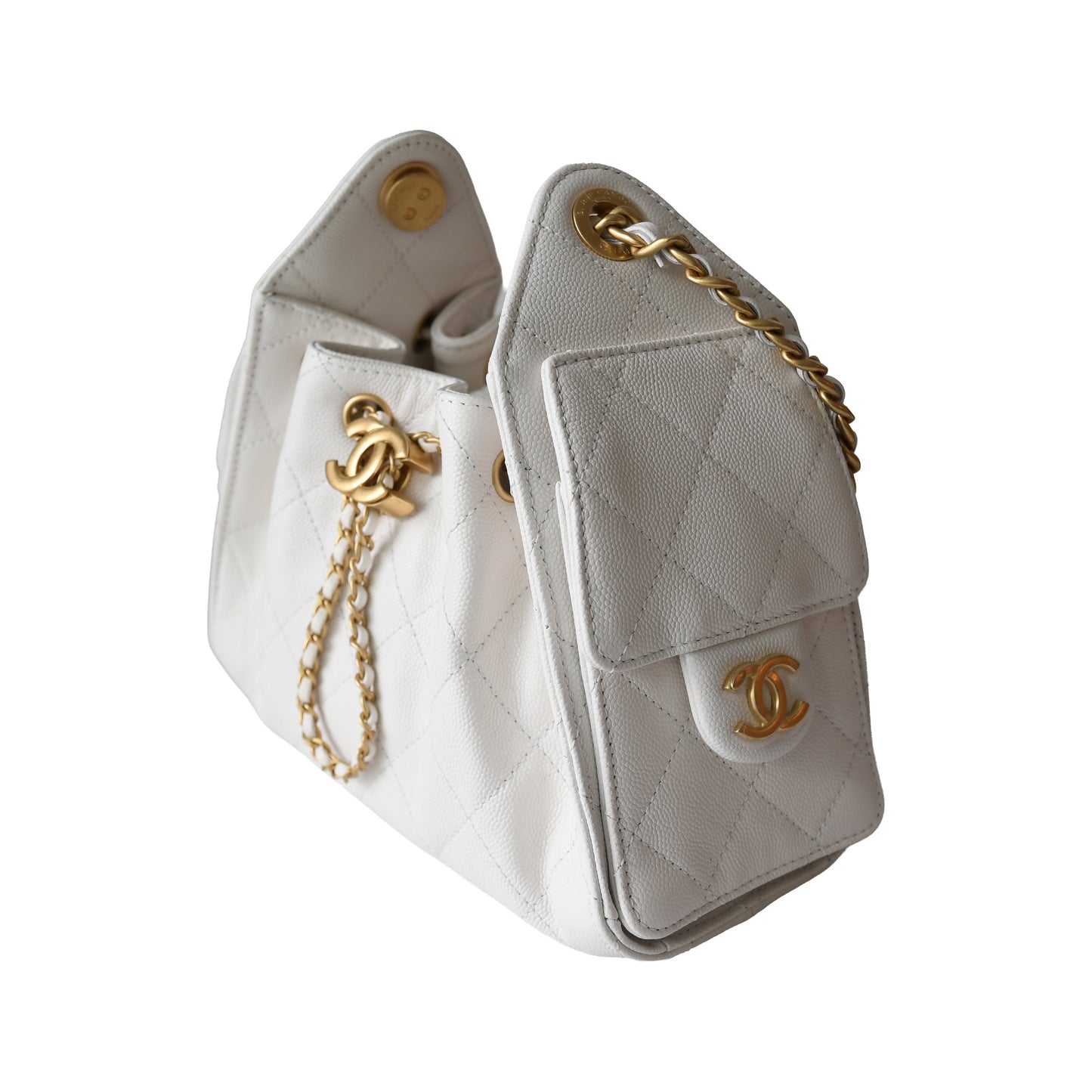 Chanel Caviar Quilted Mini 25 Hobo Bags Gold Hardware White-NOBLEMARS
