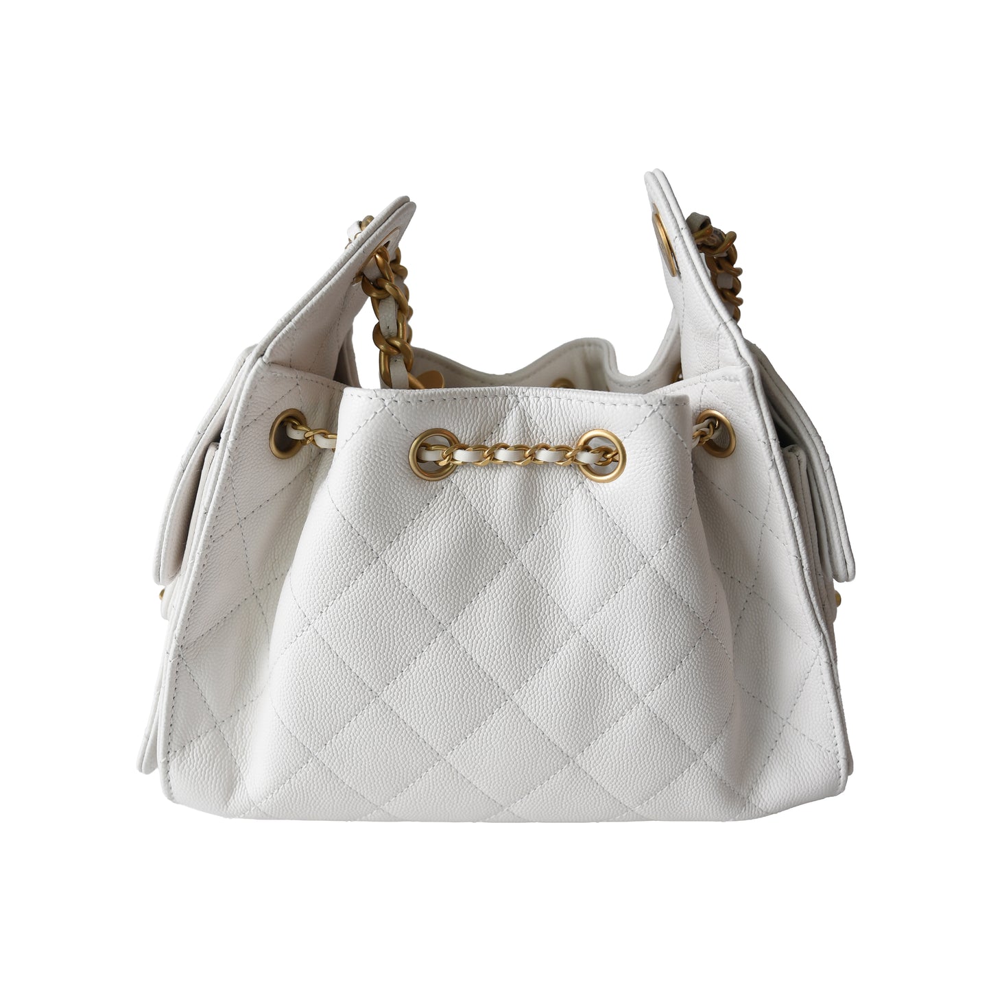 Chanel Caviar Quilted Mini 25 Hobo Bags Gold Hardware White-NOBLEMARS