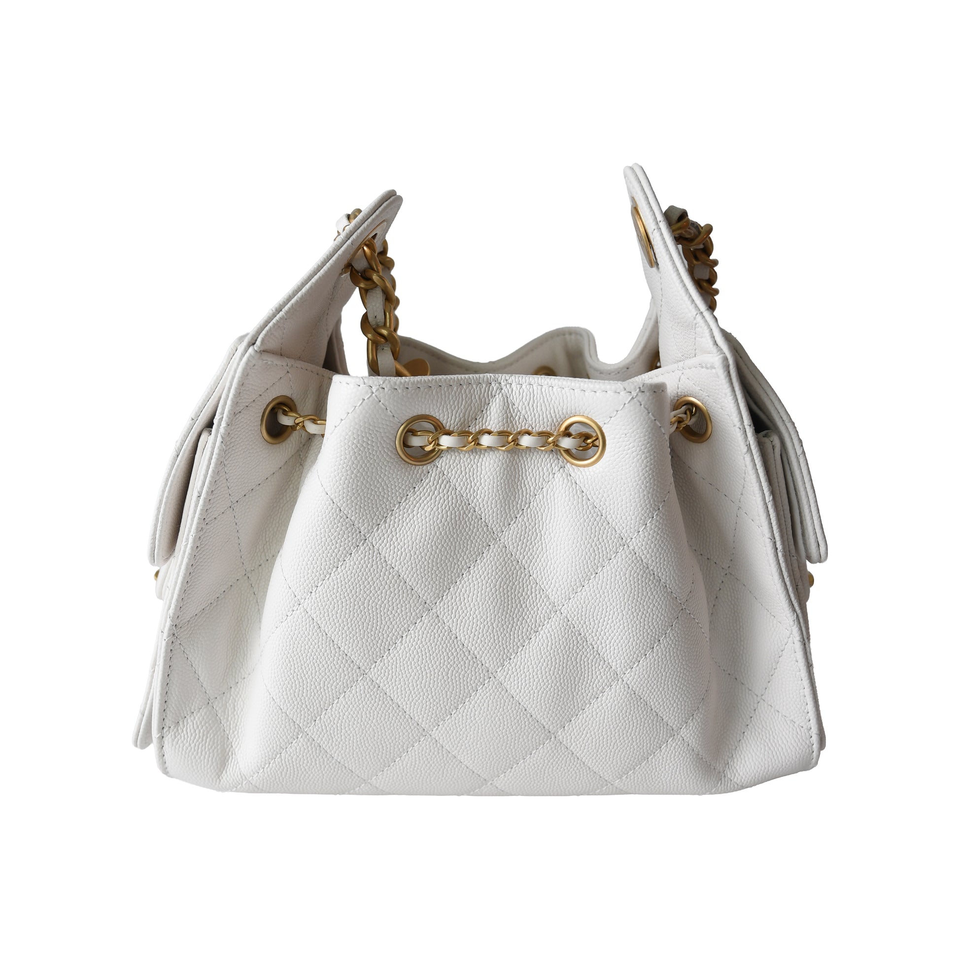 Chanel Caviar Quilted Mini 25 Hobo Bags Gold Hardware White-NOBLEMARS