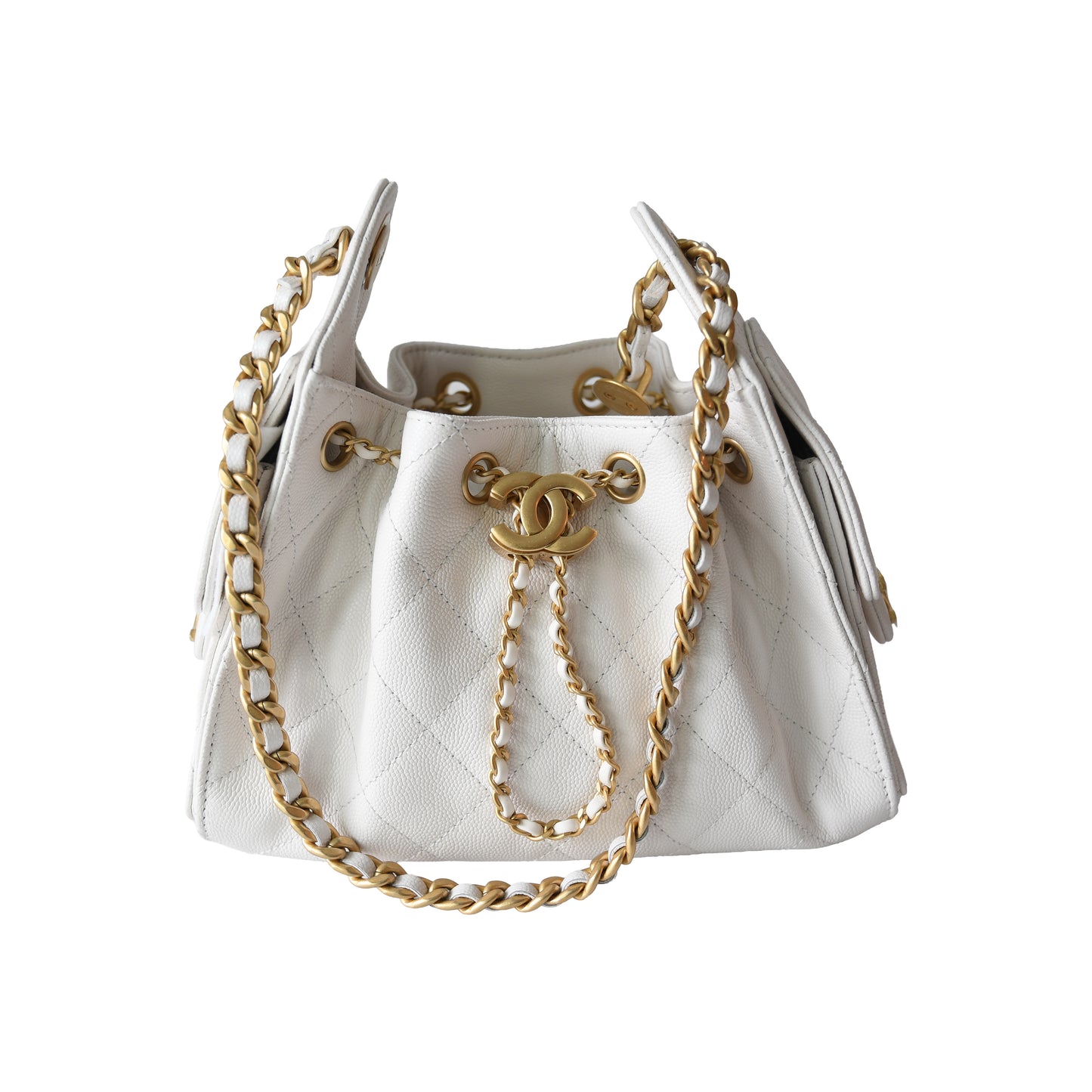 Chanel Caviar Quilted Mini 25 Hobo Bags Gold Hardware White-NOBLEMARS
