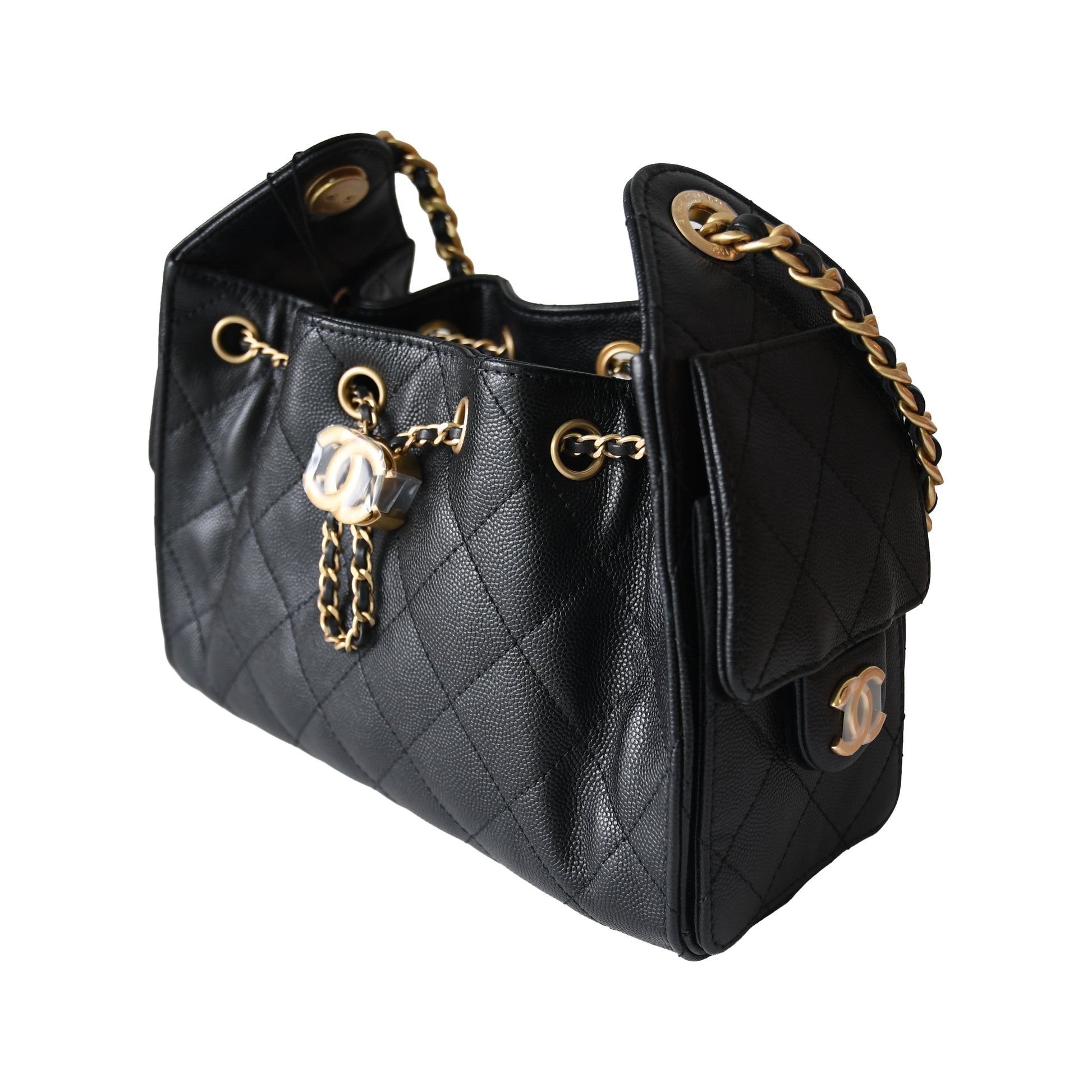 Chanel Caviar Quilted Mini 25 Hobo Bags Gold Hardware Black-NOBLEMARS